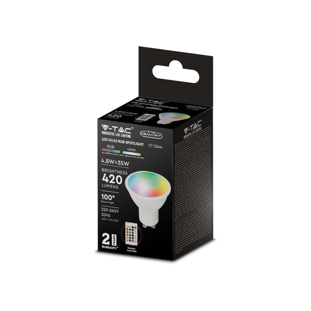 V-TAC SMART LED-Spot GU10 4,8W RGB+3000K Dimmbar START VT-2244