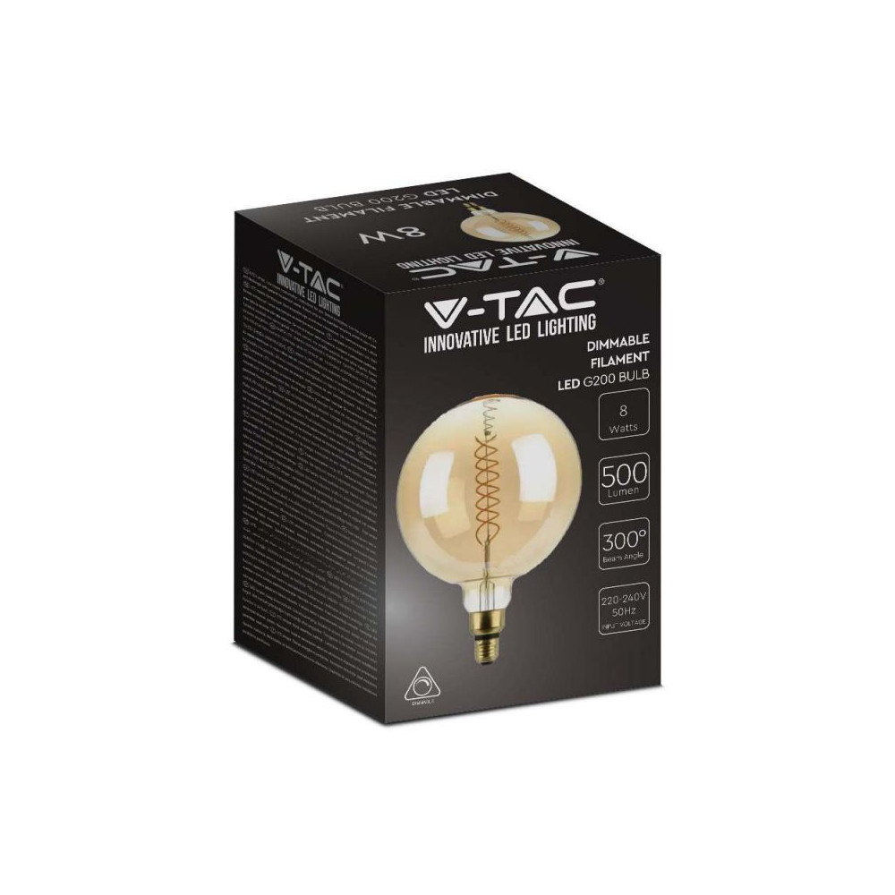 Bulbe LED Filament E27 G200 V-TAC 8W Dimmable DESIGN 2 VT-2158D FS