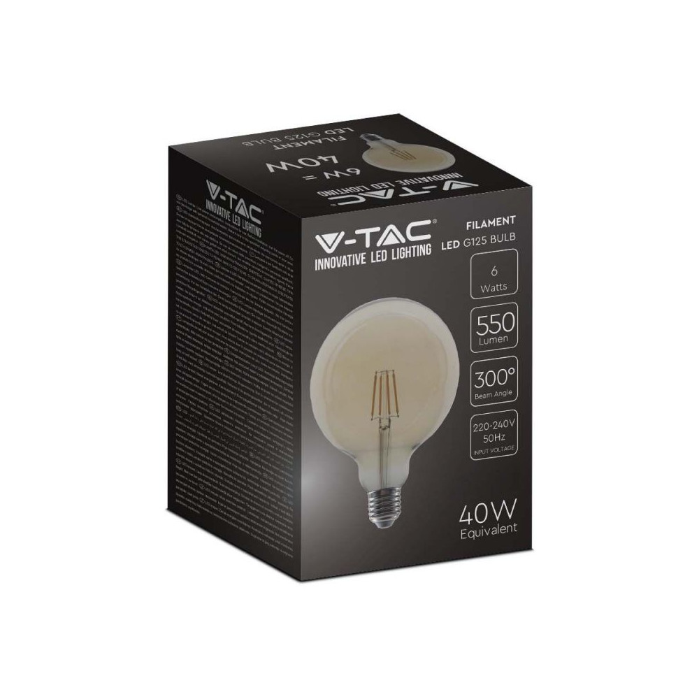 Bulbe LED E27 G125 Filament V-TAC 6W DESIGN 2 VT-1956 FS