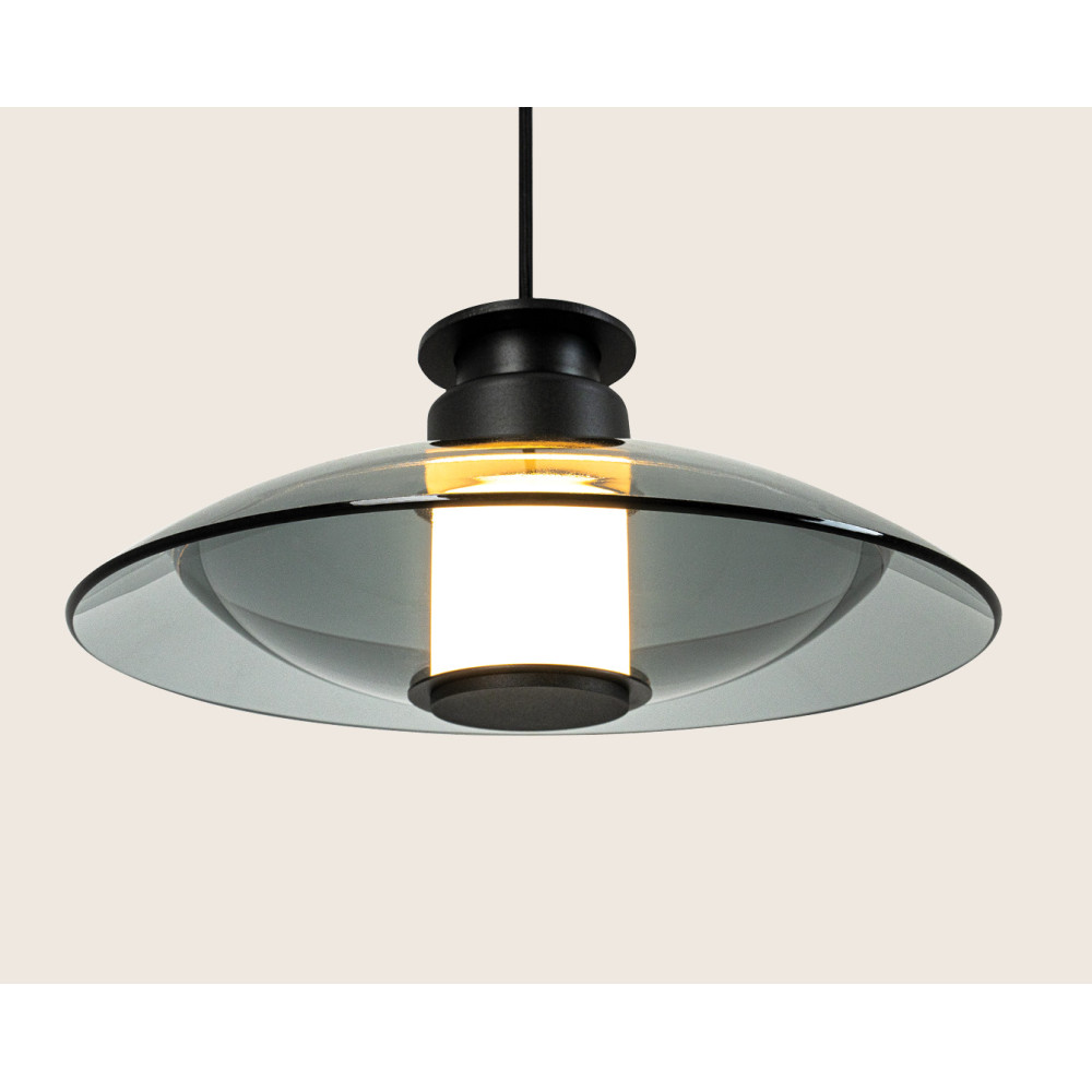 ZAMBELIS D300 10W Dimbare DESIGN Hanglamp Gezandstraald Zwart en Gerookt Glas