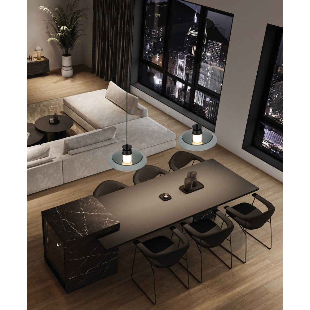 ZAMBELIS D300 10W Dimbare DESIGN Hanglamp Gezandstraald Zwart en Gerookt Glas