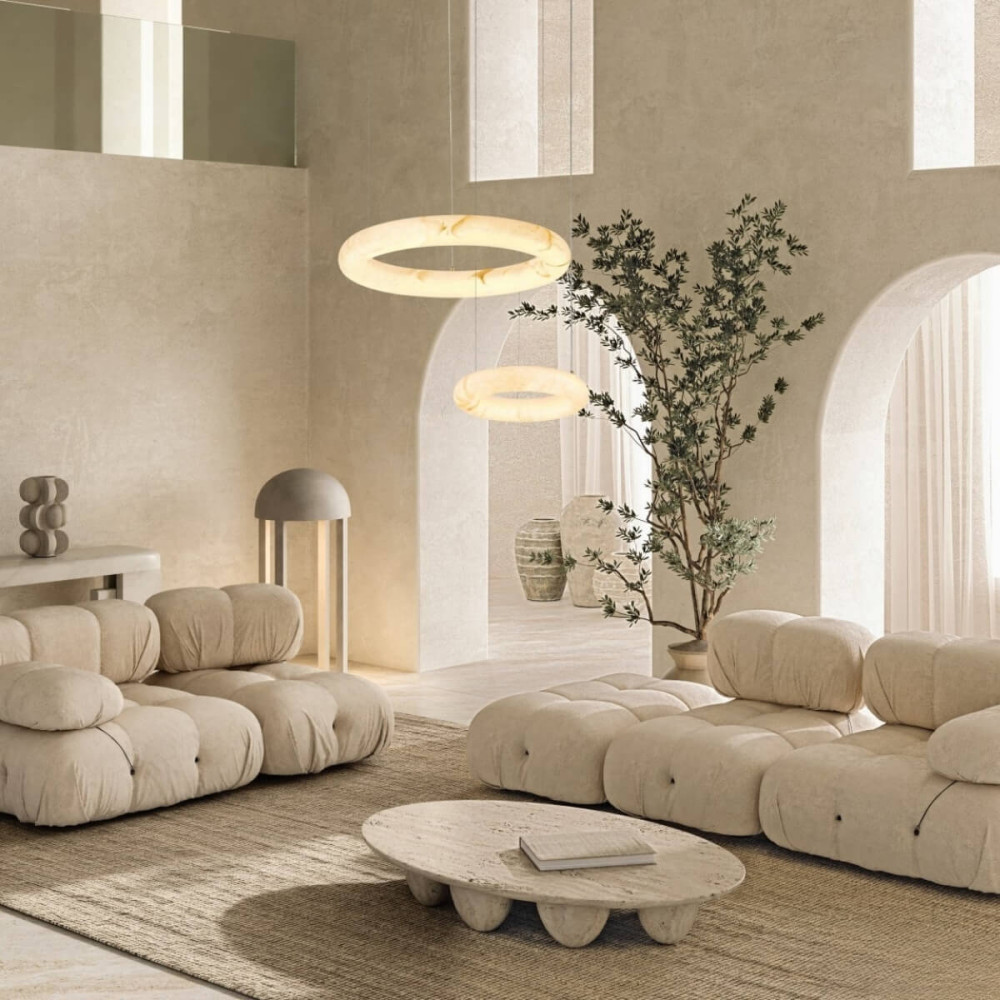 ZAMBELIS D640 45W Dimmbarer DESIGN Hängeleuchte Weißer Alabaster und Messing