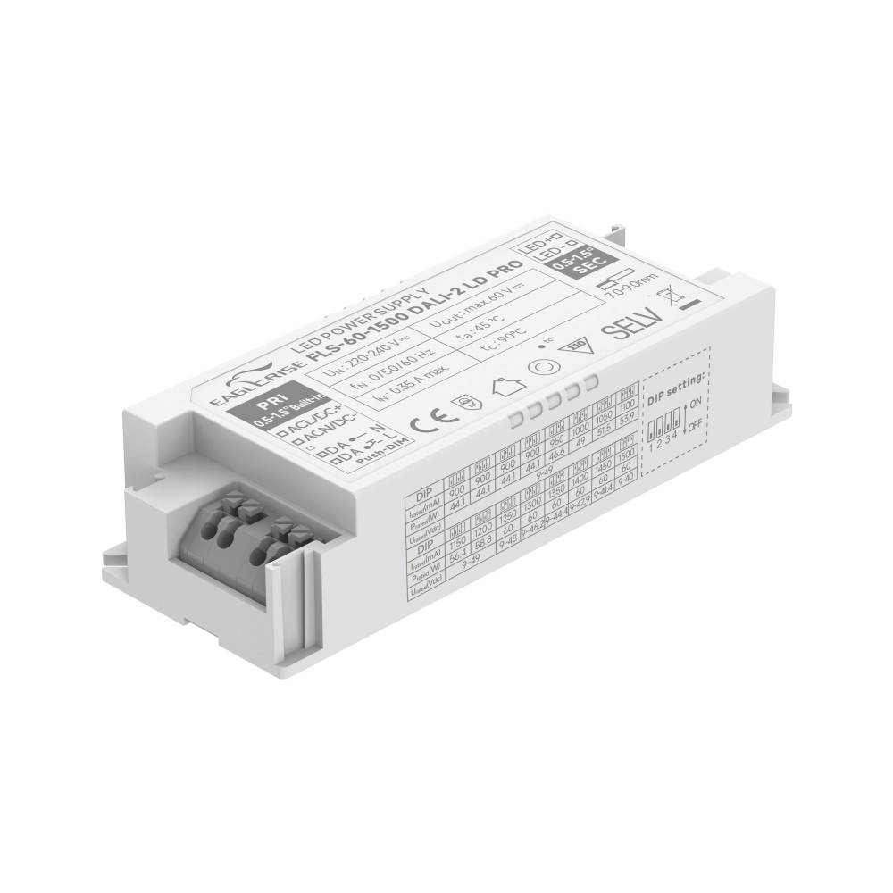 DALI2/BP Daisy-chainable Driver Eaglerise 900-1500mA 60W Flicker free FLS-60-1500 DALI-2 LD PRO