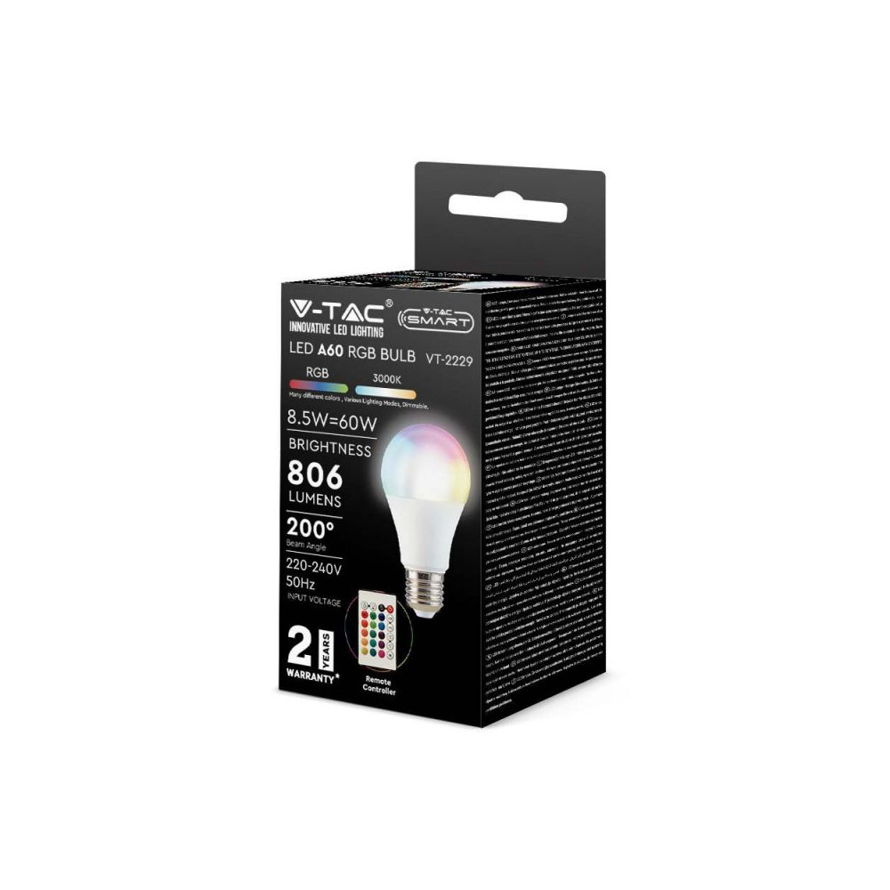 LED-lamp E27 A60 V-TAC SMART 8,5W RGB+4000K Dimbaar START VT-2229