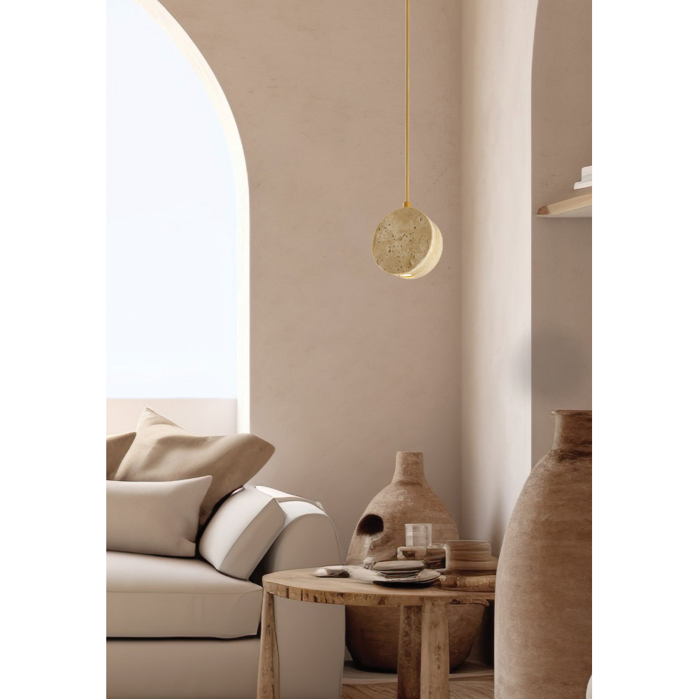Pendelleuchte ZAMBELIS D100 3W DESIGN Naturstein und Gold 25336
