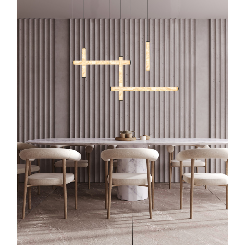 Suspension ZAMBELIS 93W Dimmable DESIGN Albâtre et Noir Sablé 25421