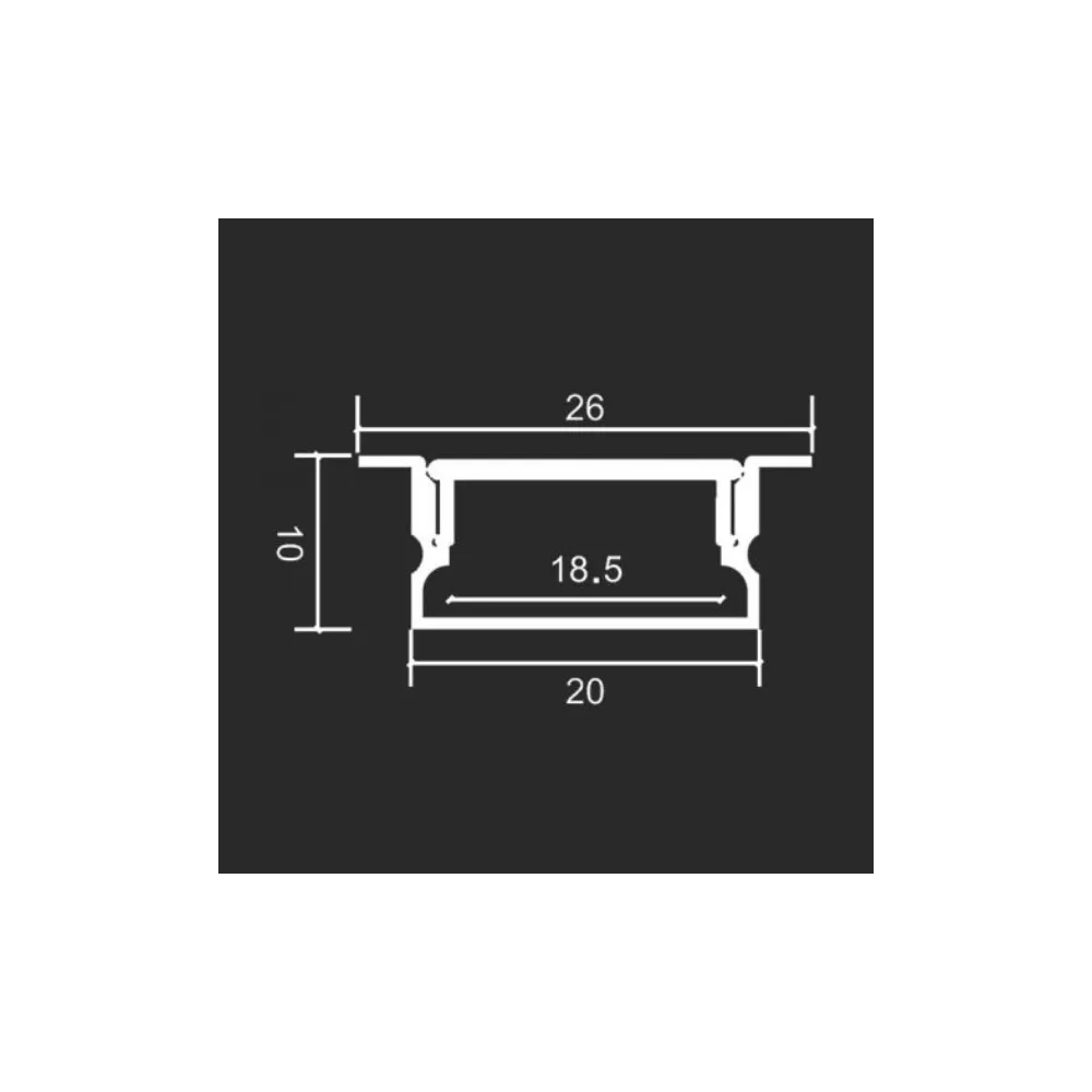 Einbau-Aluminiumprofil V-TAC 20x10mm 2m Mit Diffusor START VT-8203