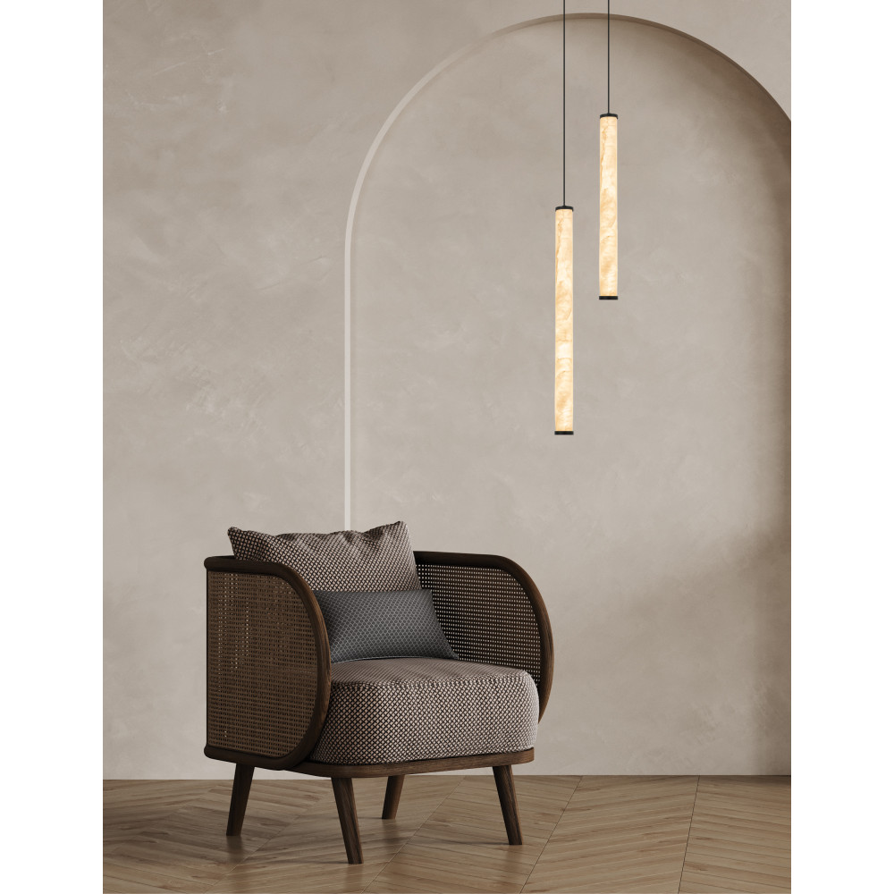 Pendant Light ZAMBELIS D45 15W Dimmable DESIGN White Alabaster and Sandblasted Black 2540