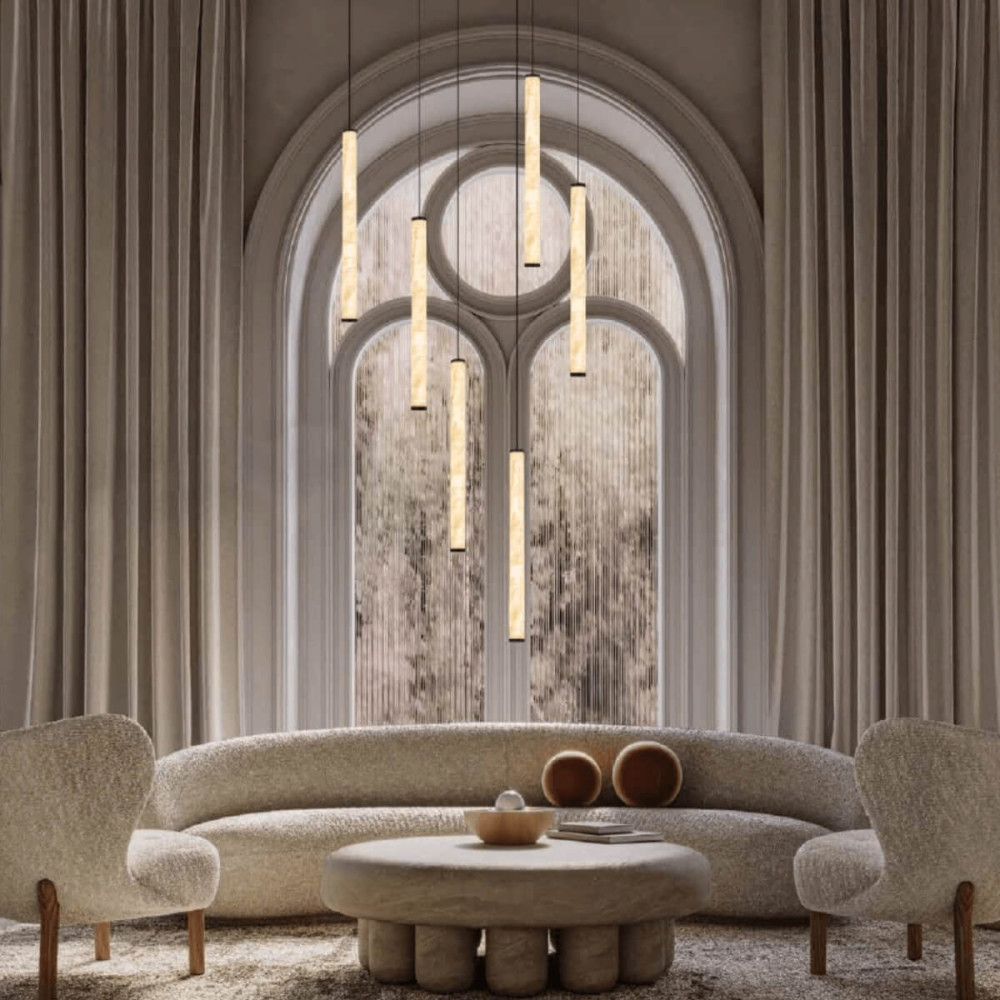 Pendant Light ZAMBELIS D45 15W Dimmable DESIGN White Alabaster and Sandblasted Black 2540