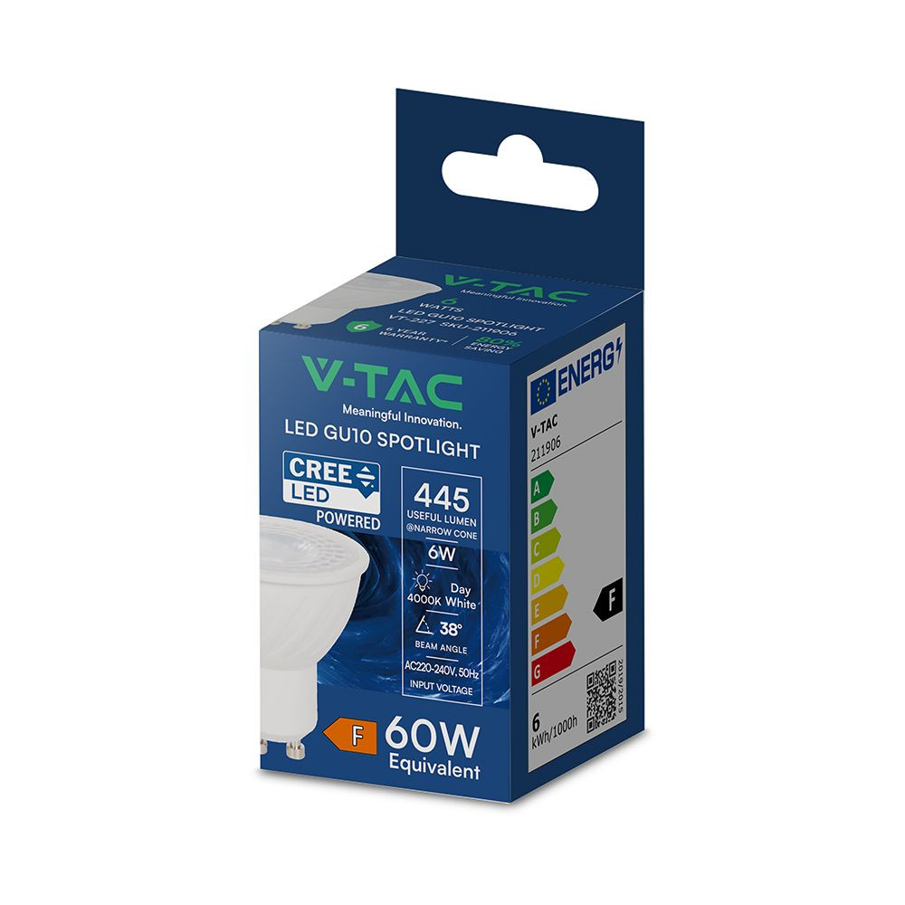 Spot LED GU10 V-TAC 6W 38deg CREE Chip START VT-227