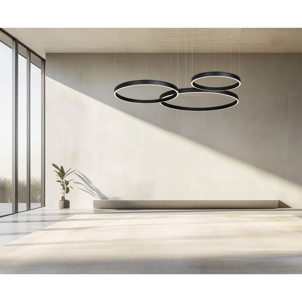 Suspension ZAMBELIS D1000 + D800 + D600 174W Dimmable Direct/Indirect DESIGN Noir Sablé 25375