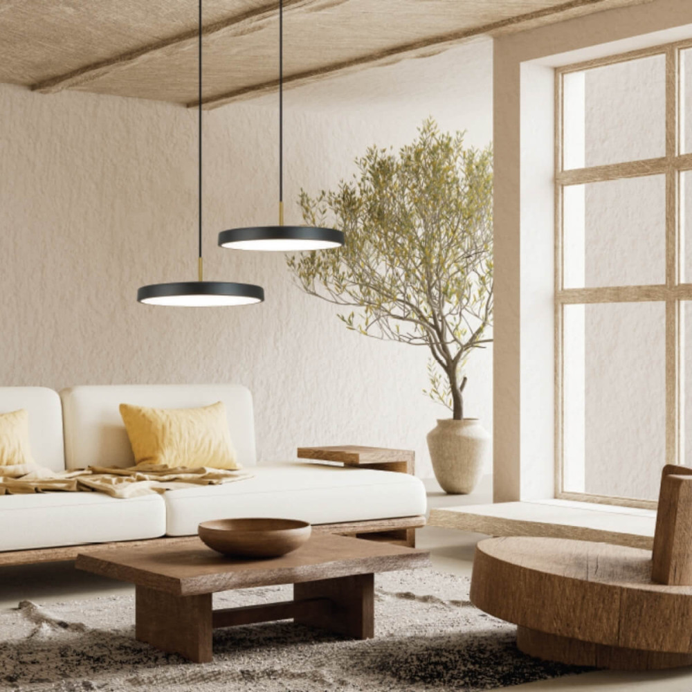 Hanglamp ZAMBELIS D400 17W Dimbaar DESIGN Mat Zwart en Geborsteld Messing 25145