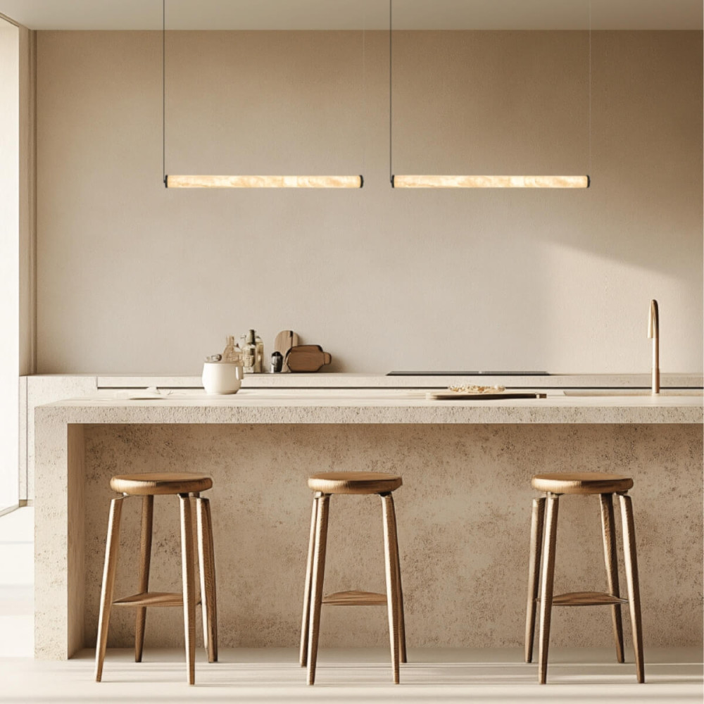 Pendant Light ZAMBELIS 23W Dimmable DESIGN White Alabaster and Sandblasted Black 2539