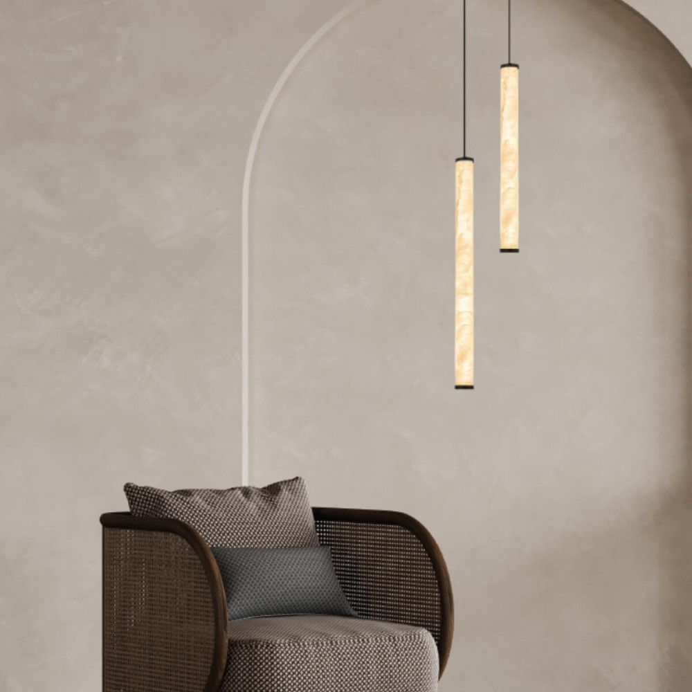Hanglamp ZAMBELIS D45 20W Dimbaar DESIGN Albast Wit en Gesatineerd Zwart 2541