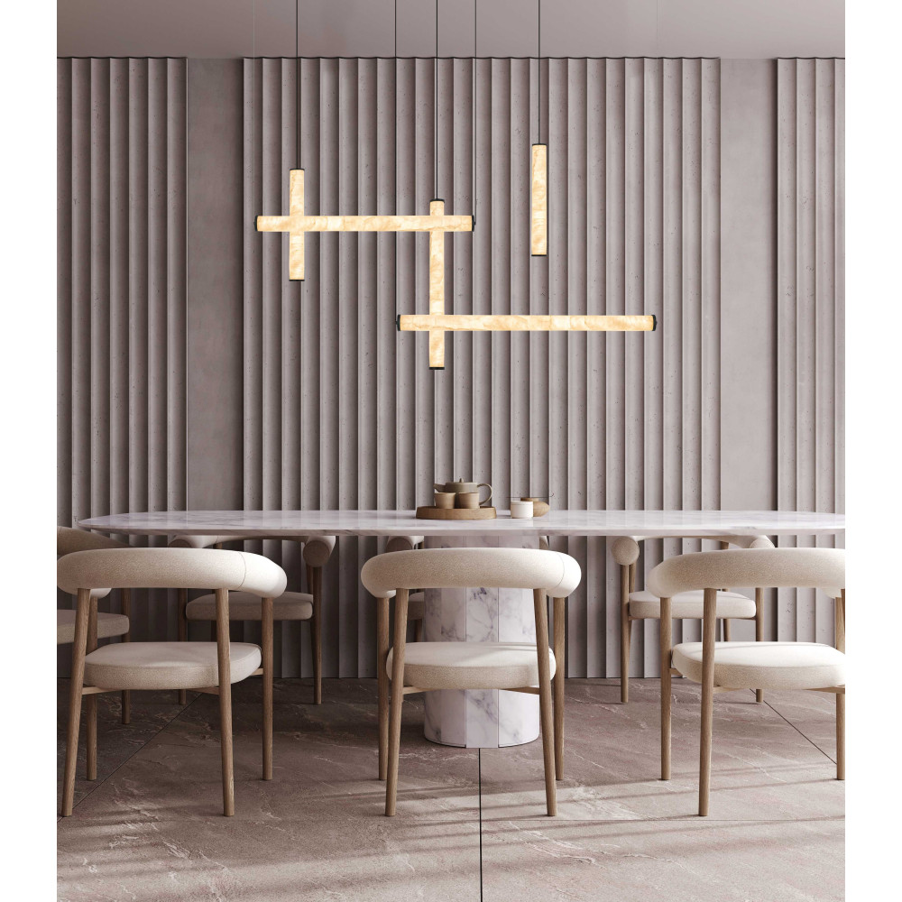 Pendant Light ZAMBELIS D45 20W Dimmable DESIGN White Alabaster and Sandblasted Black 2541