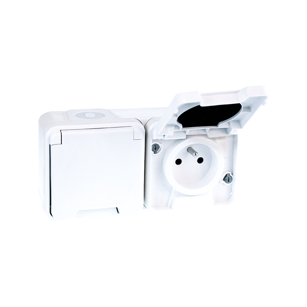 Dubbele Stopcontact 2P+A Opbouw OXXO IP55 Wit EUR'OHM 60851