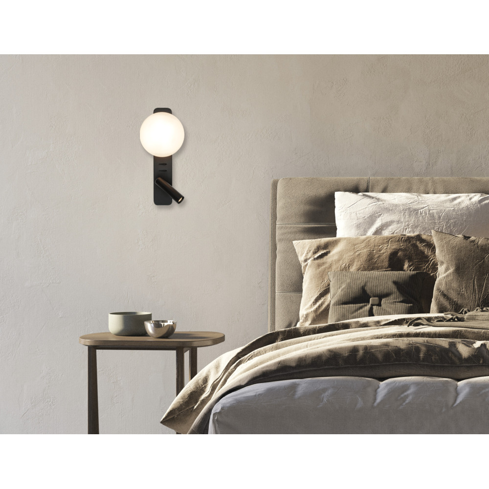 Applique Murale ZAMBELIS Lecture 3W + G9 Interrupteur DESIGN Noir Mat 25326 FS