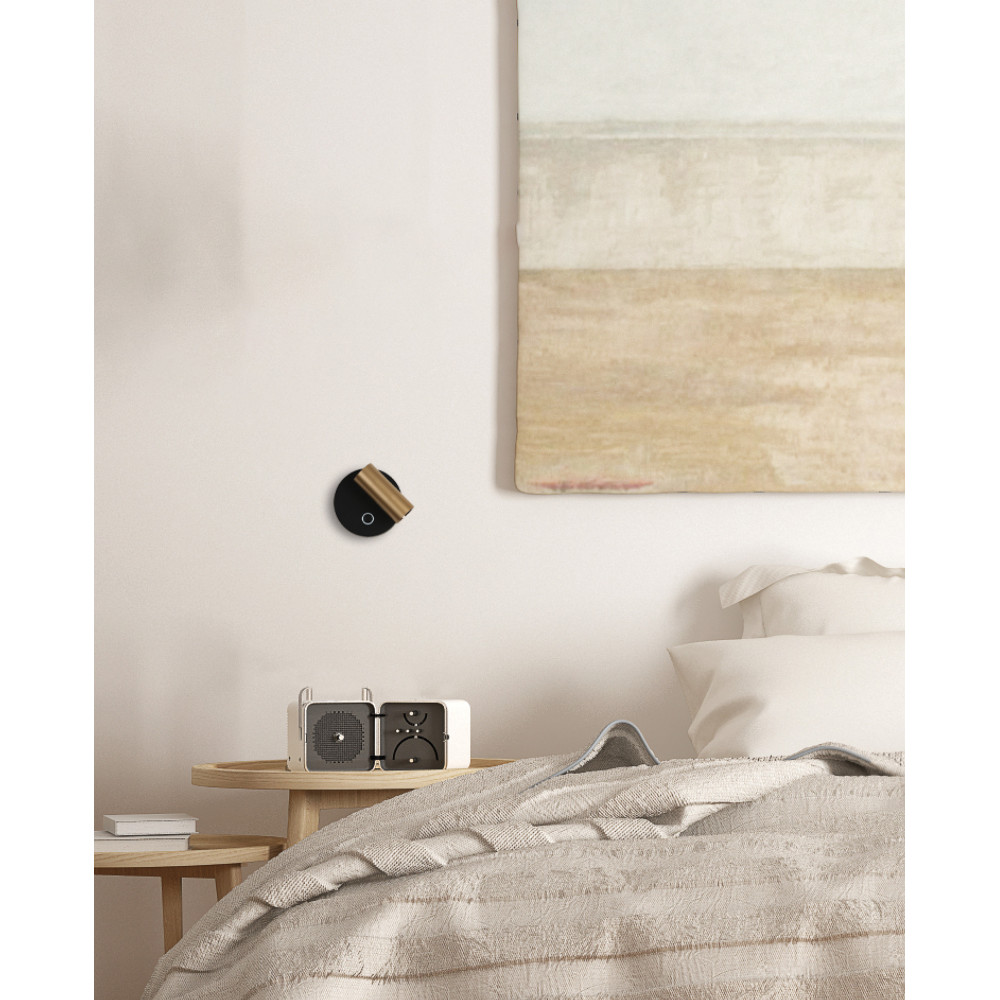 Applique Murale ZAMBELIS Lecture Tactile D85 3W Dimmable DESIGN Or et Noir Sablé 25283
