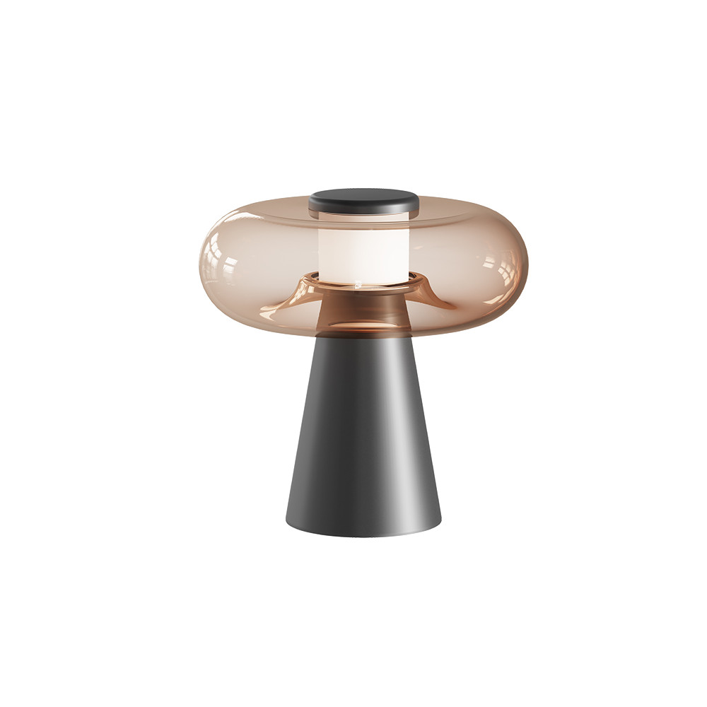 Lampe Sur Table ZAMBELIS Tactile D350 18W Dimmable DESIGN Verre Brun et Noir Sablé 25276 FS