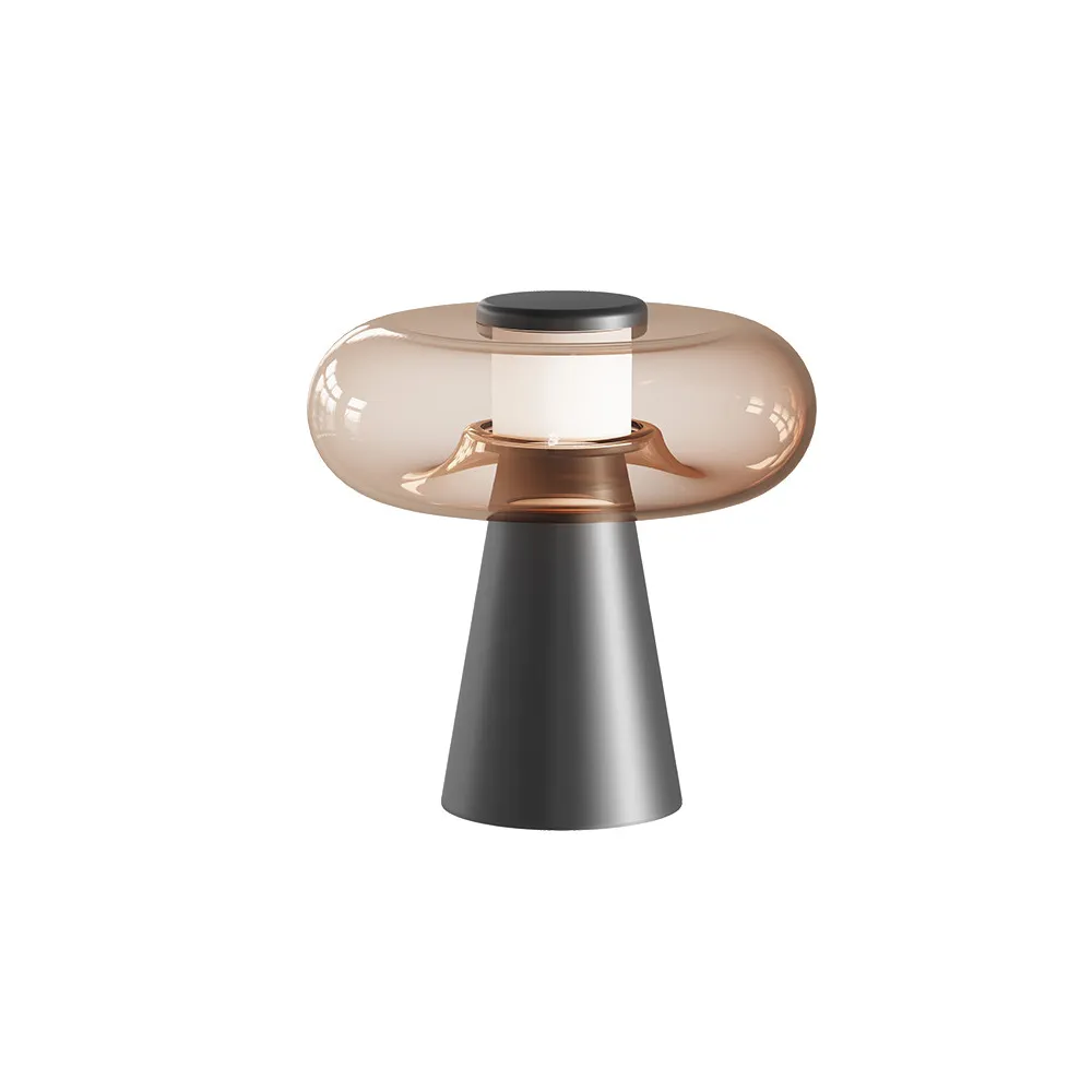 Lampe Sur Table ZAMBELIS Tactile D350 18W Dimmable DESIGN Verre Brun et Noir Sablé 25276 FS
