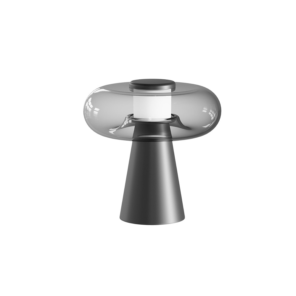 Lampe Sur Table ZAMBELIS Tactile D350 18W Dimmable DESIGN Verre Fumé et Noir Mat 25277 FS