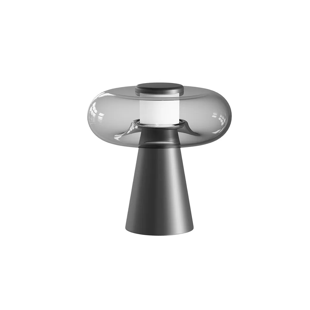 Lampe Sur Table ZAMBELIS Tactile D350 18W Dimmable DESIGN Verre Fumé et Noir Mat 25277 FS