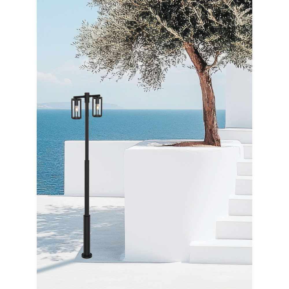 Stehlampe Außen ZAMBELIS 2xE27 IP65 DESIGN Schwarz Sandgestrahlt Ohne Leuchtmittel E339