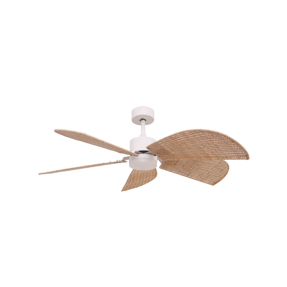 ZAMBELIS D1320 15W CCT Fan with Remote Control and Switch DESIGN White and Bamboo 25328 FS