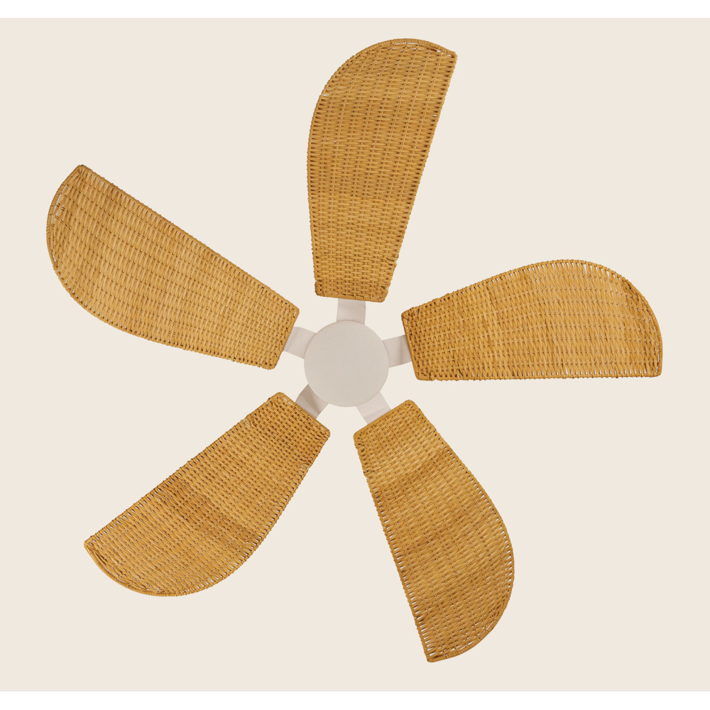 Ventilateur ZAMBELIS D1320 15W CCT avec Télécommande et Interrupteur DESIGN Blanc et Bambou 25328 FS