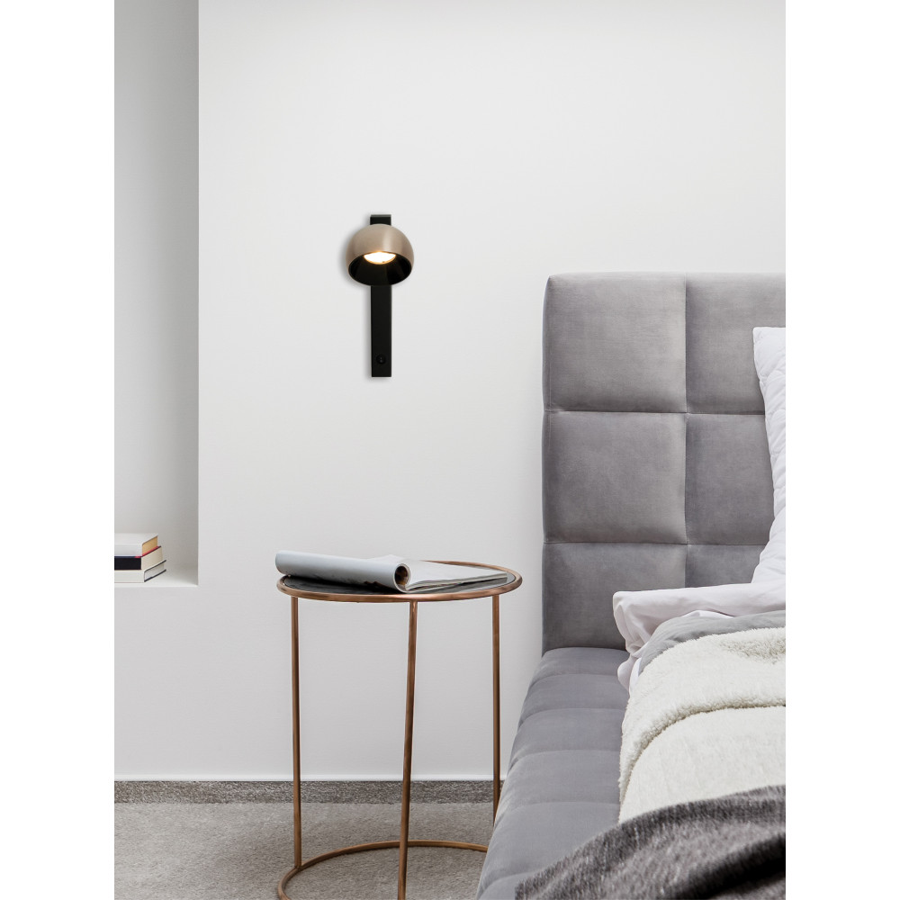 Applique Murale ZAMBELIS 13W Dimmable DESIGN Noir Sablé et Champagne Brossé 25340 FS