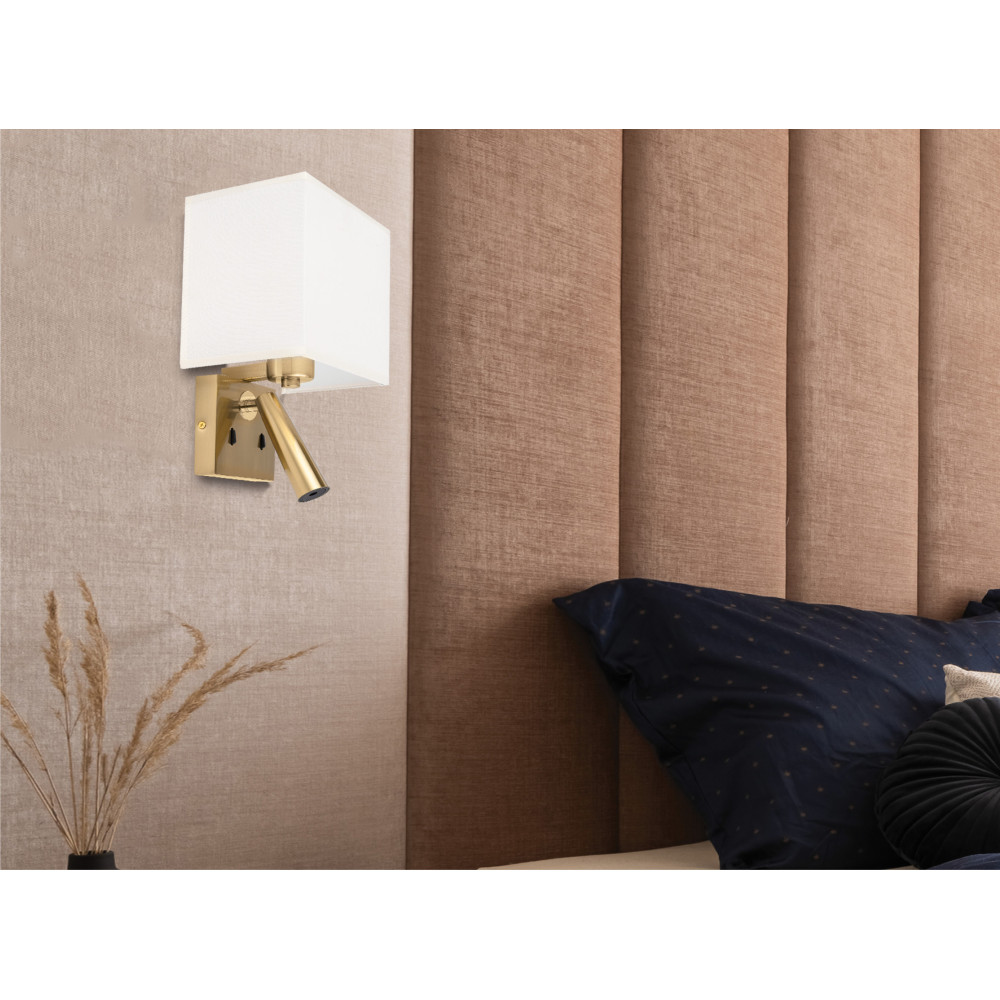 Wall Light ZAMBELIS E27 DESIGN Brushed Brass and Beige Without Light Source H73 FS