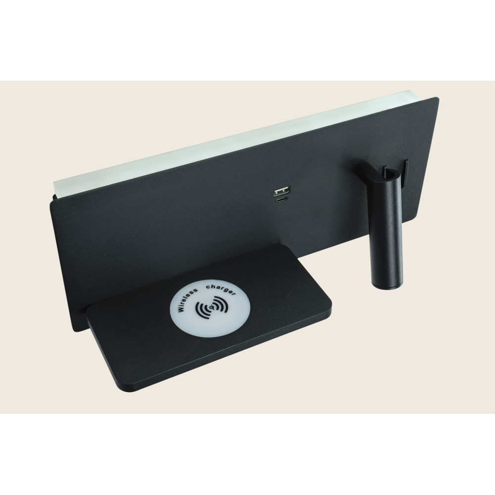 Applique Murale ZAMBELIS Gauche 3W+6W Direct/Indirect 3-en-1 DESIGN Noir Mat 25183