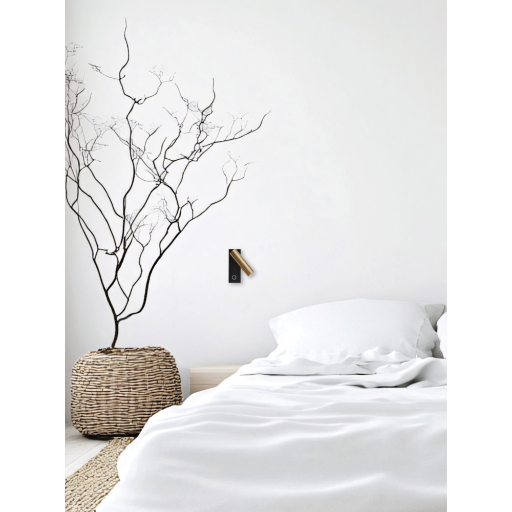 Wandlamp ZAMBELIS Leeslamp Touch 3W Dimbaar DESIGN Goud en Zwart Gezandstraald 25282