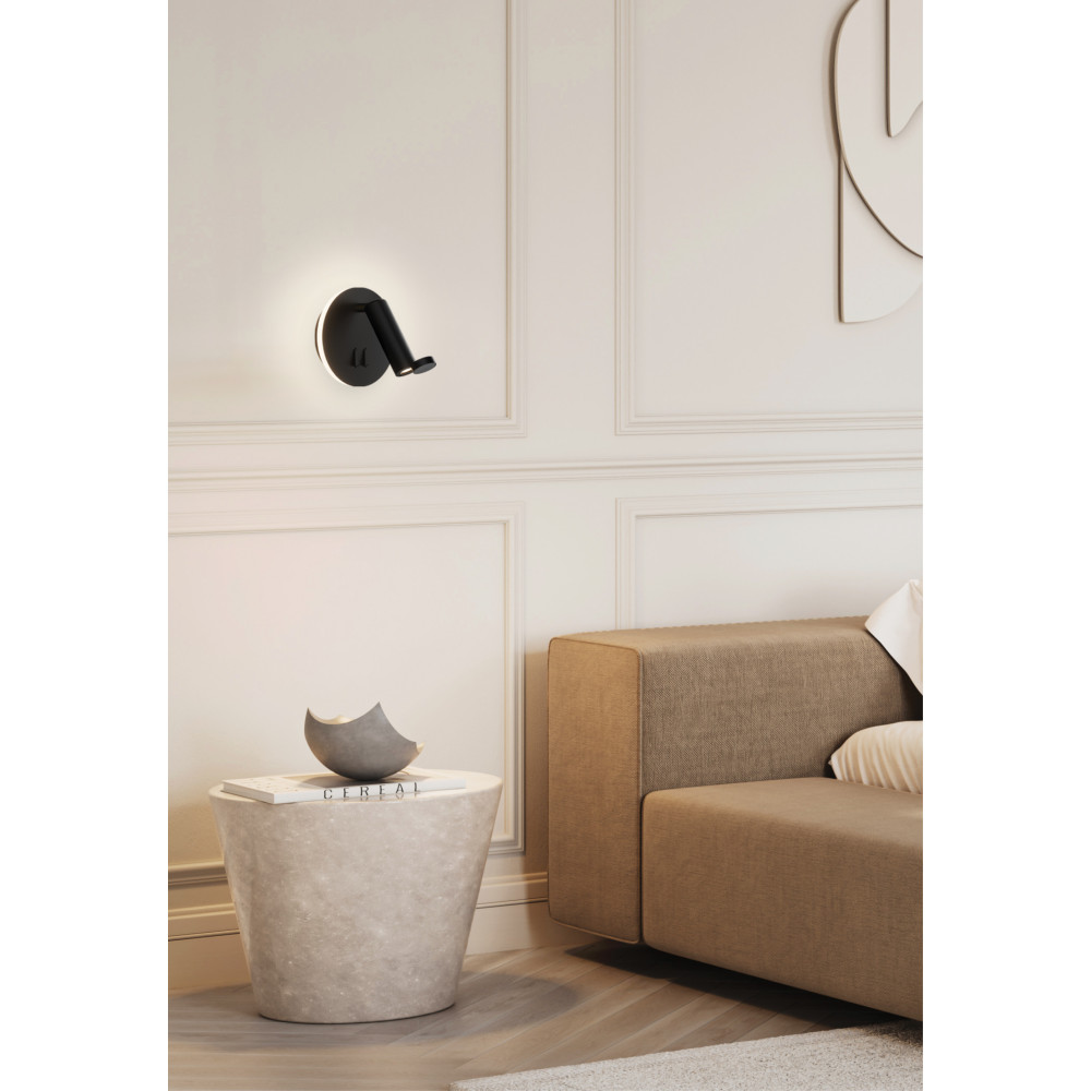 Wandleuchte ZAMBELIS Leselampe D140 3W + 6W Schalter DESIGN Mattschwarz 25303