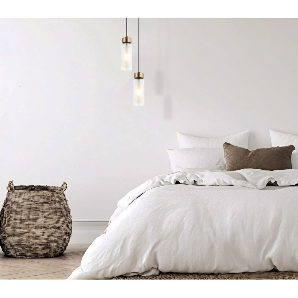 Suspension ZAMBELIS D80 E14 DESIGN Noir Sablé et Laiton Sans Source 22137