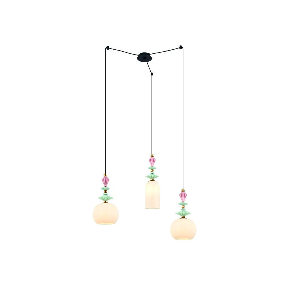 Suspension ZAMBELIS D800 3xE27 DESIGN Noir Sablé et Laiton Sans Source 22152 FS