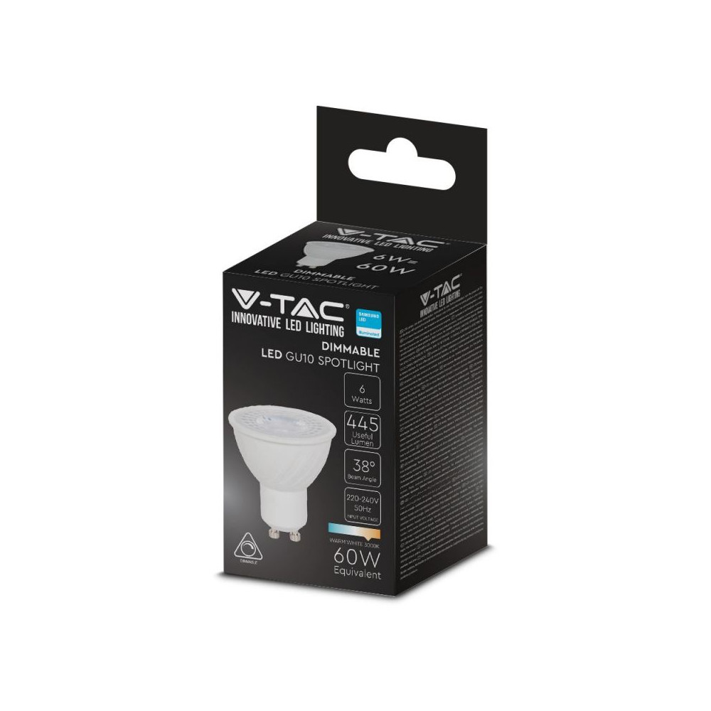 Spot LED GU10 GU10 V-TAC PRO 6W Dimmable Samsung Chip START 2 VT-227D FS