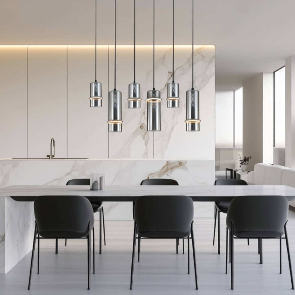 Suspension ZAMBELIS D110 6W Dimmable DESIGN Noir Verre Fumé et Noir Sablé 2533
