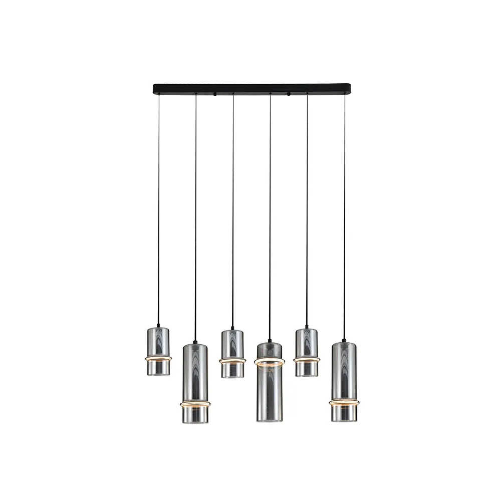 Pendelleuchte ZAMBELIS 26W Dimmbar DESIGN Rauchglas und Mattschwarz 2537 FS