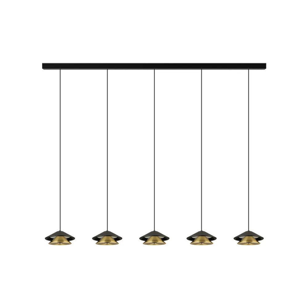 Suspension ZAMBELIS 5x9W DESIGN Noir Sablé et Or Brossé 25452