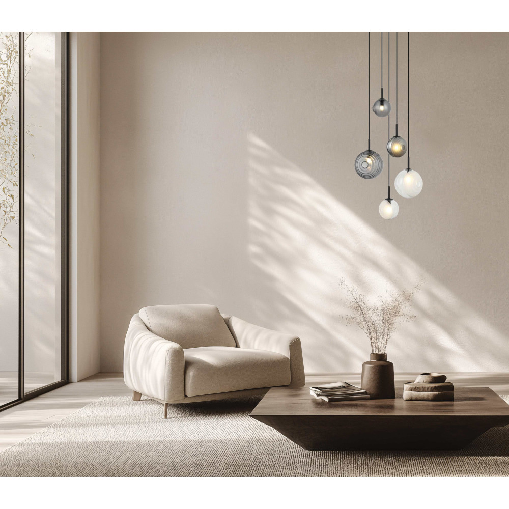 Suspension ZAMBELIS D450 5xG9 DESIGN Blanc Fumé et Verre Glacé Sans source 23057