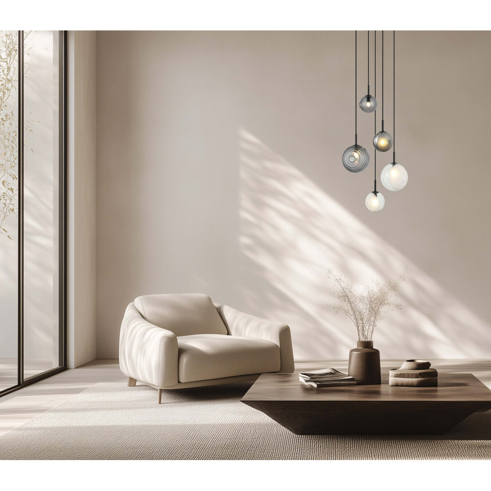 Suspension ZAMBELIS D450 5xG9 DESIGN Blanc Fumé et Verre Glacé Sans source 23057