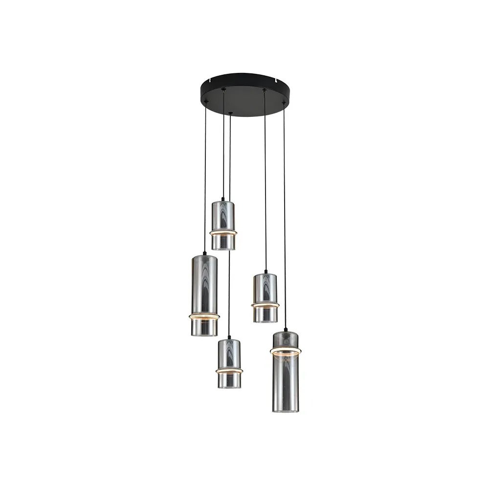 Suspension ZAMBELIS D300 20W Dimmable DESIGN Verre Fumé et Noir Sablé 2535 FS
