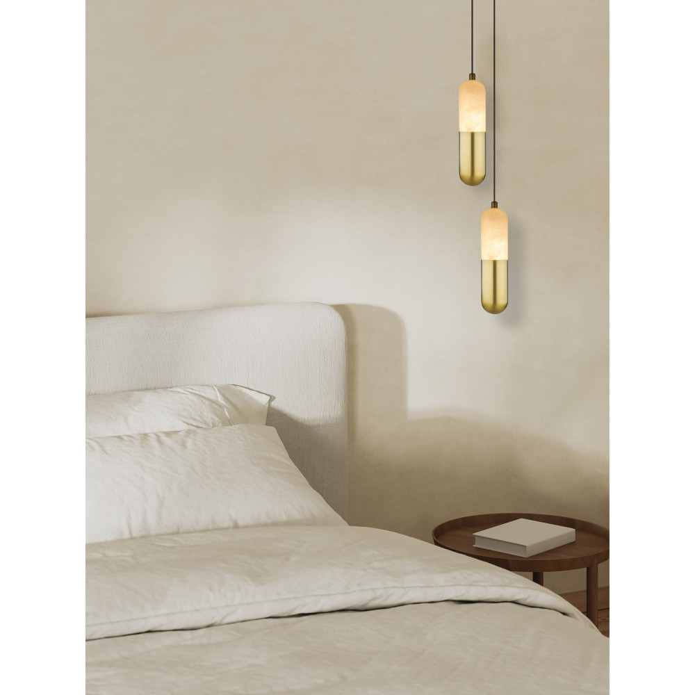 Pendelleuchte ZAMBELIS D50 7W Dimmbar DESIGN Alabaster Weiß und Messing 2545