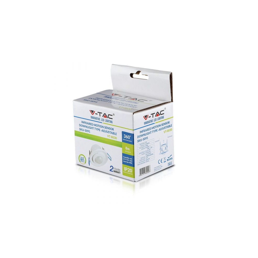 Infrarot-Bewegungsmelder V-TAC Einbau schwenkbar START Weiß VT-8030