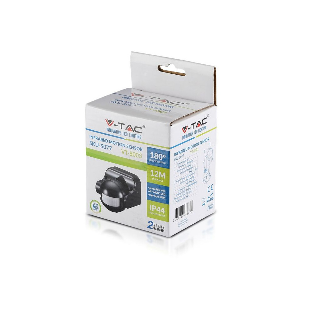 Détecteur de présence Infrarouge V-TAC Orientable START Noir VT-8003