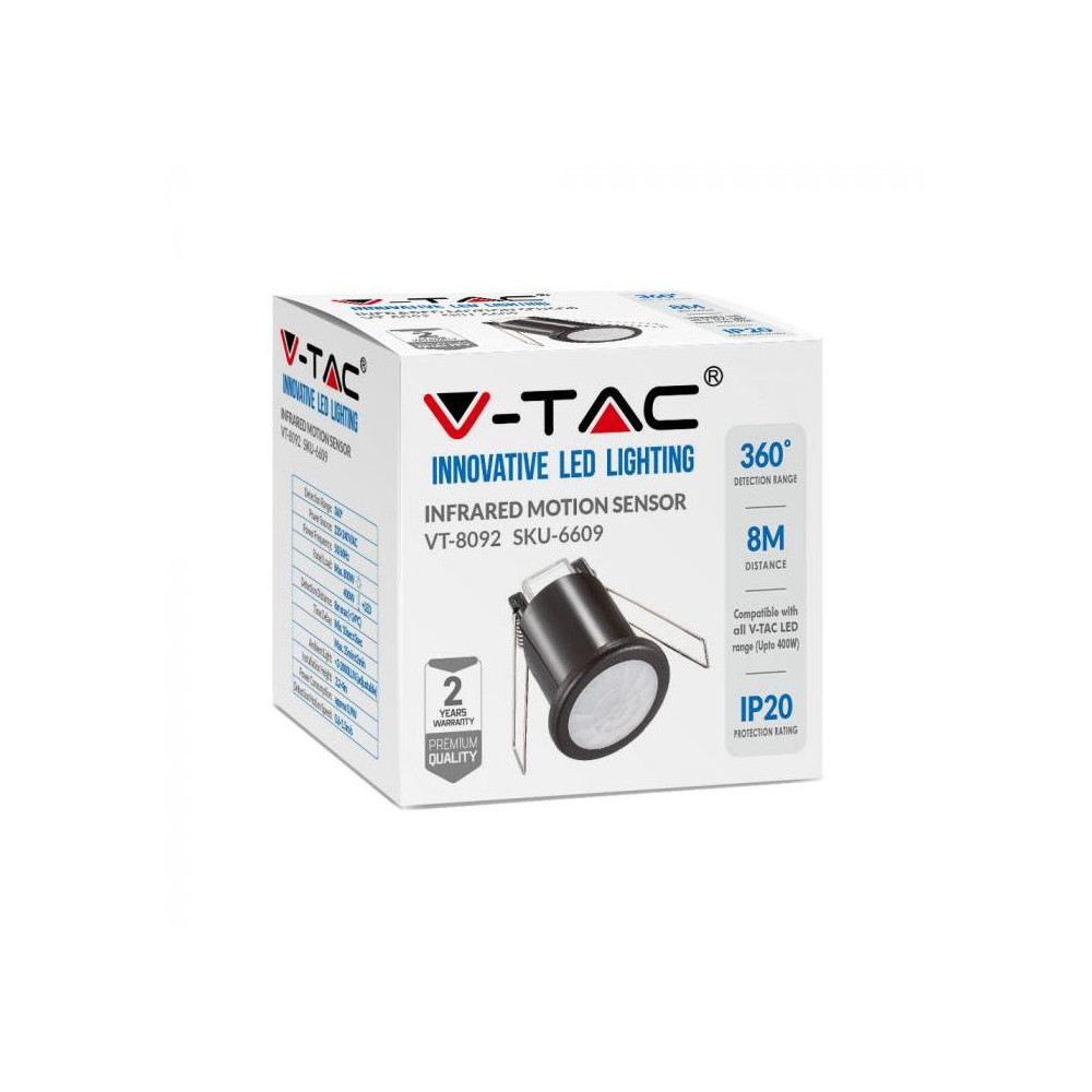 DETECTEUR DE PRESENCE ENCASTRABLE INFRAROUGE NOIR V-TAC VT-8092