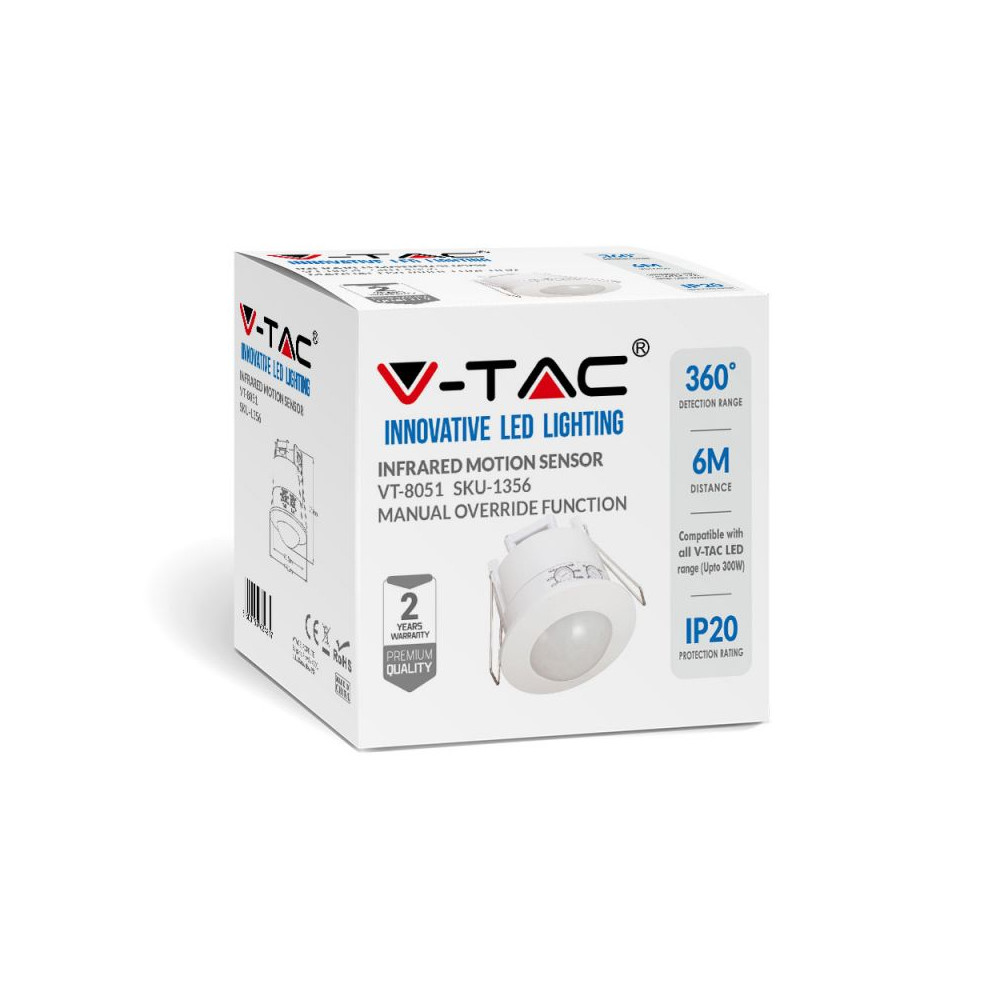 Détecteur de Présence Infrarouge V-TAC Encastré Blanc VT-8051
