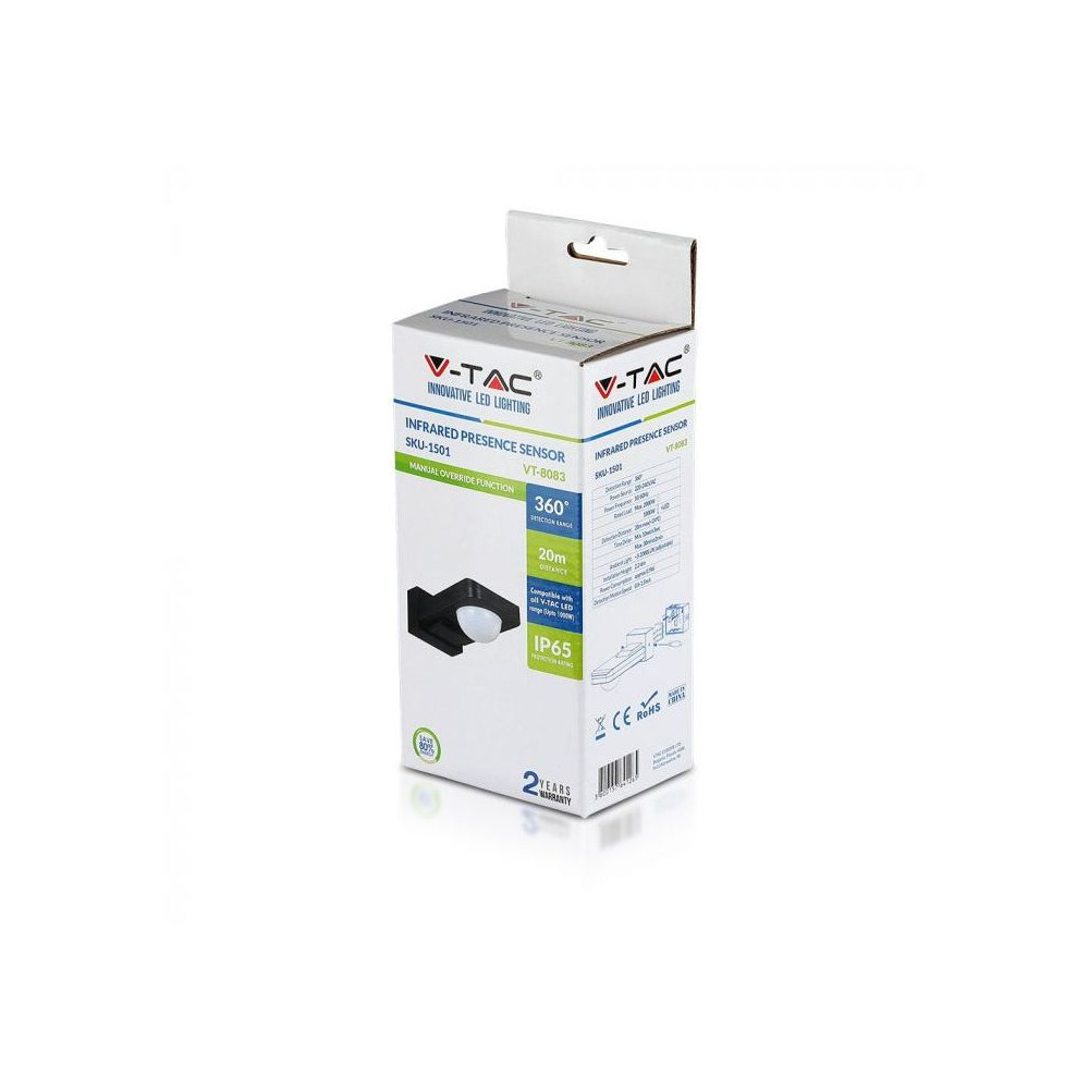 Détecteur de Présence Infrarouge V-TAC Orientable START Noir VT-8083