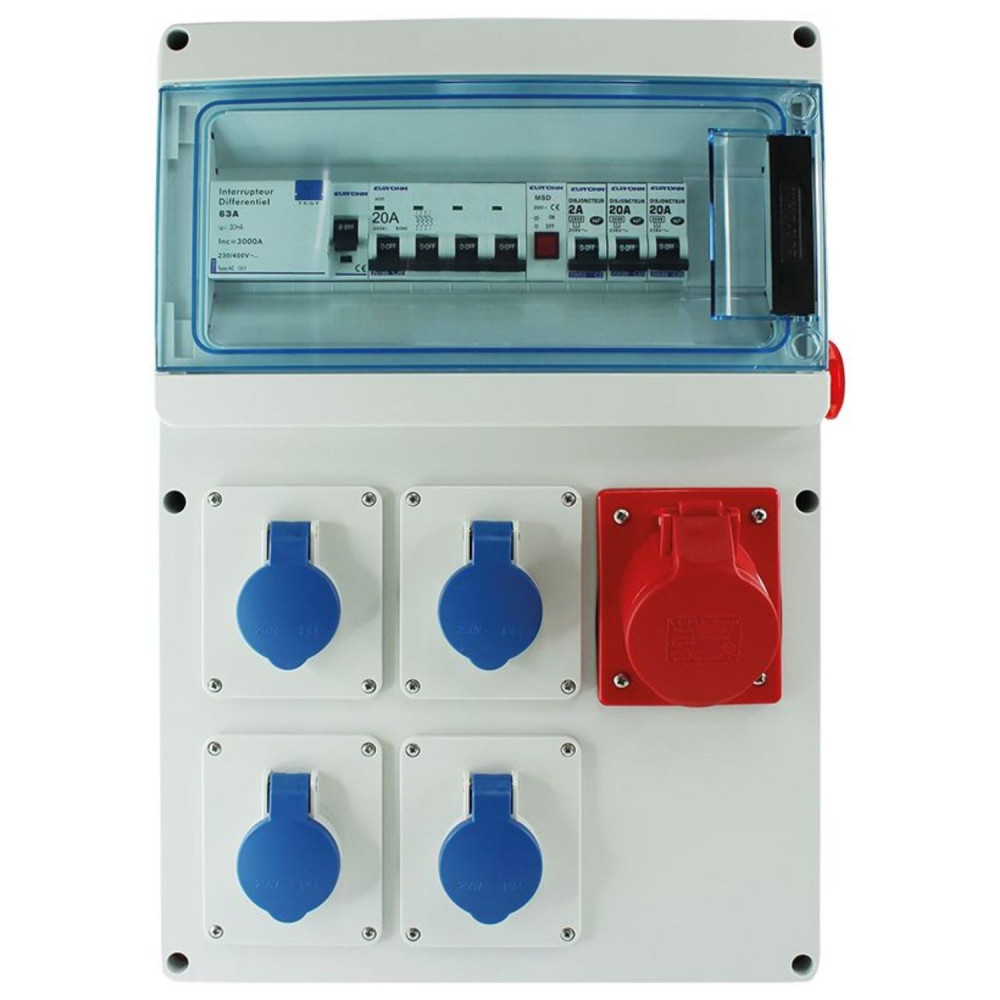 Three-Phase Construction Site Box 4 230V Sockets + 1 3P+N+E 400V 16A EUR'OHM 19210